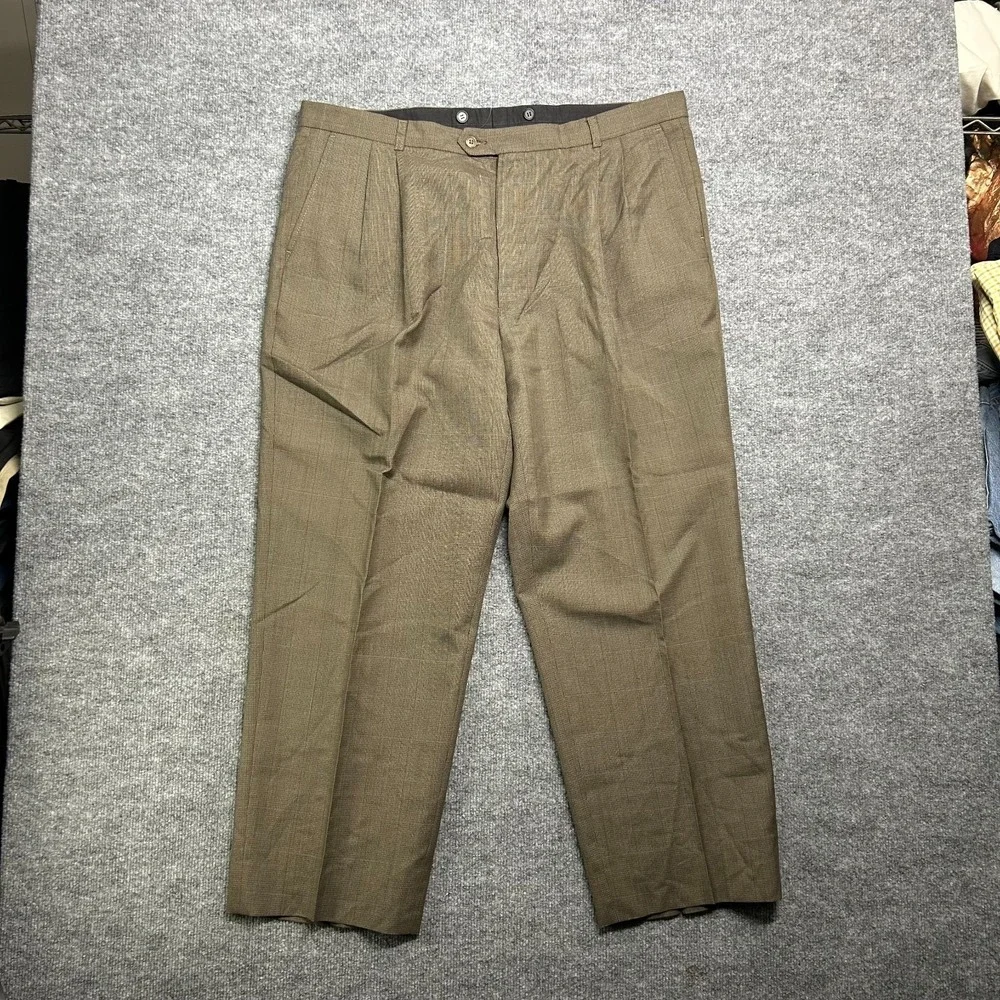 Vintage Men's Pleated Dress Pants Brown Mid Rise Slash Pockets Classic - 40x29